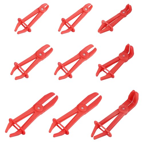 JEUIHAU 9 Pack 3 Sizes Hose Clamp Pliers Set, Straight 90 Angled Hose Pinch Off Pliers, Plastic Brake Line Clamp Plier for Flexible Hoses, Fuel Hoses, Brake Hoses, Red