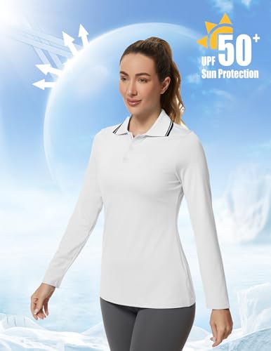 GGOV Camisas polo femininas de golfe manga comprida para treino FPS 50+, proteção solar, secagem ráp