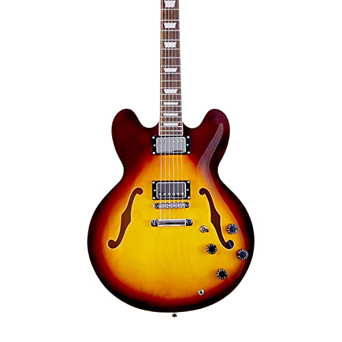 Latitude SE-1819 Semi-Hollow-Body Guitar Full Scale 6 String Electric Guitar Mahogany Neck Double Cut Jazz Guitar Dual Humbucker Pickups Sunburst