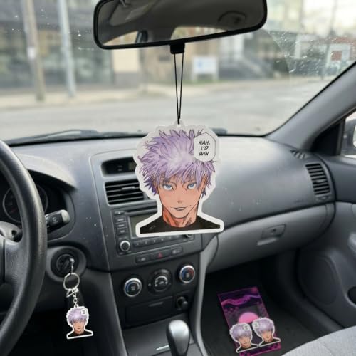 Image of PumpCar 2 pieces satoru Nah I'd Win double-sided hanging Japanese anime vanilla-scented air freshener Cool anime hanging for rearview mirror Car Interior Accessories Gifts Anime Manga Fans Sorcerer
