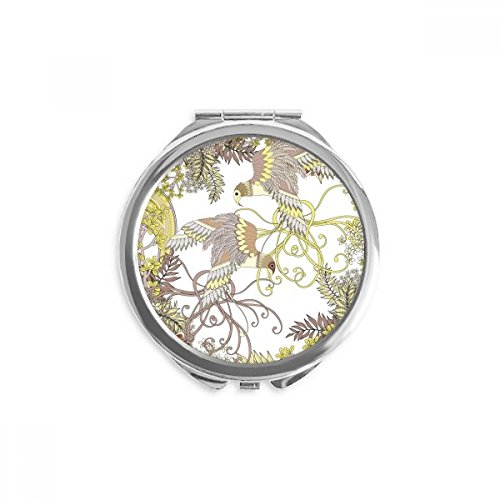 Miroir ukiyo-e oiseaux fleurs rond de poche de maquillage portable 2,6" x 2,4" x 0,3"