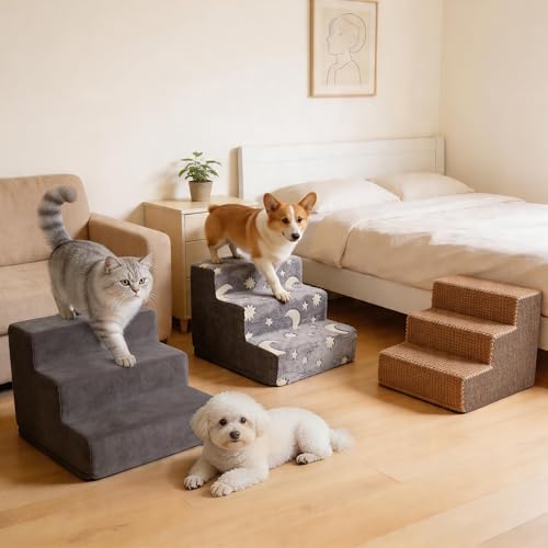 3 Step Dog Stairs for Small Dogs Cats, Brown Mesh Pet Steps, Non-Slip Pet Stairs for Couch Sofa Bed, Indoor Portable Dog Steps with Zipper Bottom for Medium Dogs,Puppy and Old Cat by PAWISE - Used condition - Image 8