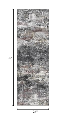 Runner Rug for Hallway Kitchen 2x8 Machine Washable Runners Rug for Entryway, Dark Gray Soft Modern Abstract Throw Rugs, Floor Carpet with Non Slip Rubber Backing