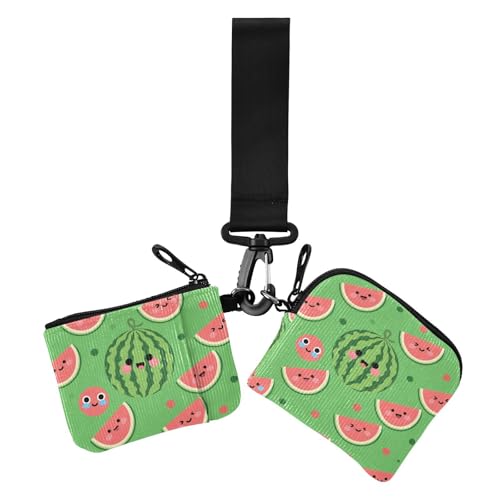 Cartoon Cute Red Watermelon Women's Wallets Card Cases Slim Detachable Credit Card Wallet Organizer with Zipper Coin Pocket for Ladies 2 Packs