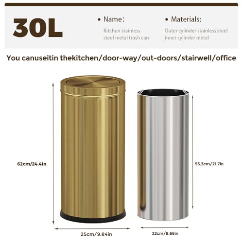 LEASYLIFE Gold Trash Can, 8 Gallon Trash can with lid,Large Capacity FILP lid Kitchen Trash can for Bathroom,Shopping mall,Elevator gate,Airport, Hotel,Commercial (Gold) by LEASYLIFE - Image 8