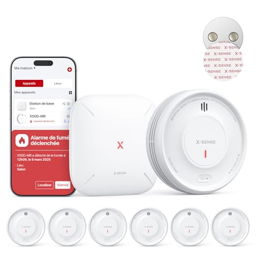 X-Sense Smart rookmelder, wifi met magneethouder, brandmelder verbonden, verwisselbare batterij, met basisstation SBS50, app-functie, XS0D-MR61
