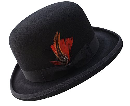 Different Touch Men's 100% Wool Felt Derby Bowler with Removable Feather Fedora Hats (L, Black)