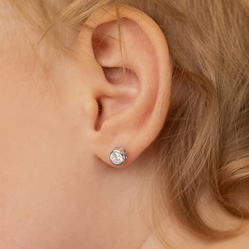 925 Sterling Silver 5mm Round Cubic Zirconia Screw Back Bezel Earrings for All Occasions - Excellent for Baby Girls, Toddlers, and Little Girls Playful or Formal Attire - Safe for Sensitive Ears3