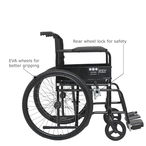 Image of Antara AGEasy (Max Group) Foldable Wheelchair for Old people, Adults & Patients | Sturdy Frame, Lightweight, Wide Seat, Spoke Wheels, Adjustable Footrest and Seatbelt for Safety (WheelAssist - Black)