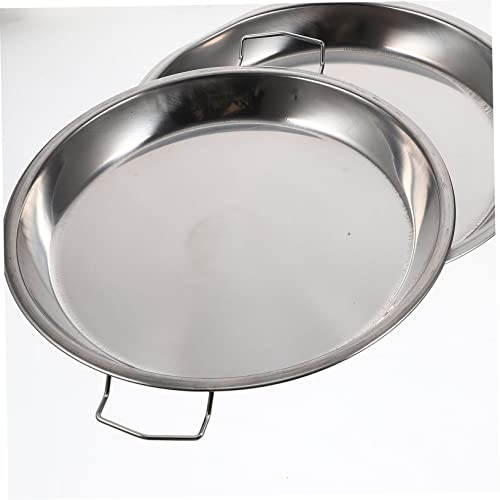 Housoutil 2Pcs Stainless Steel Disc Round Serving Platter Stainless Steel Dishes Tool Trays Fish Plate Home Snack Dish Stainless Steel Plate Stainless Steel Silver Pastry Plate Multifunction #TOP7