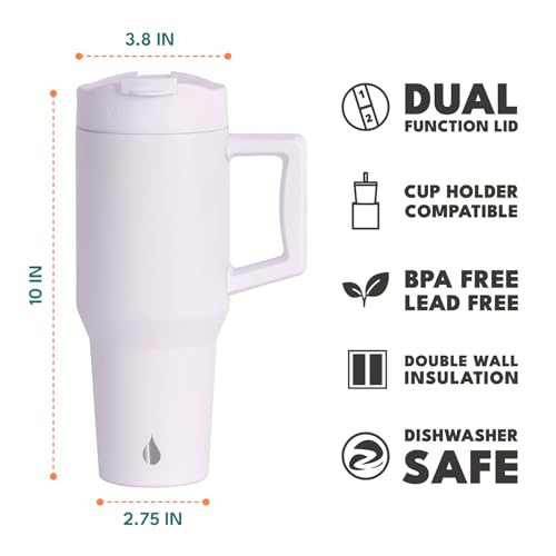 Image of Elemental 100% Leak Proof 32oz Tumbler with Handle & Straw Travel Mug | Stainless Steel Double Wall Insulated Tumbler for Hot and Cold Beverages with Sip & Straw Lid