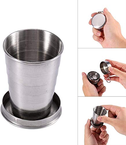 75Ml Stainless Steel Portable Outdoor Travel Camping Folding Collapsible Cup Metal Telescopic Keychain Metal Cup Stackable For Hiking Drinking Survival Telescopic Mug (1 Pcs) #TOP5