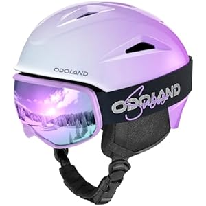 Odoland Casque de Ski, Casque de Ski avec Lunettes, Casque de Neige, Multi-Couleurs, Antichoc, Anti-Vent, Casque de Ski pour Hommes, Femmes et Jeunes, Assurant Sécurité Le Sports de Neige S(