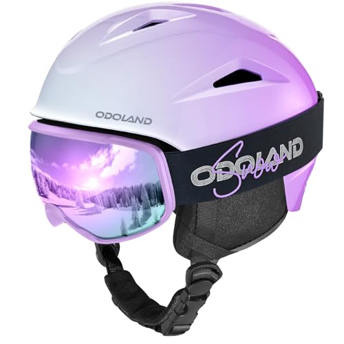 Odoland Ski Helmet with VLT 18% Ski Goggles for Skiing and Snowboard, Light Weight and Adjustable Ventilation Snow Helmet with Warm Fluffy Earpads for Men Women Adult and Youth Black A S (54