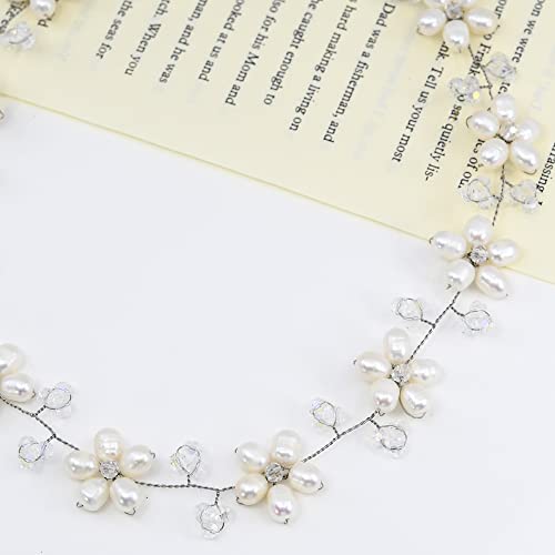 Aeravida Intricate Cultured Freshwater White Pearl Flower Link .925 Sterling Silver Choker Necklace #TOP2