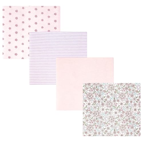Image of Hudson Baby Unisex Baby Cotton Polyester Flannel Receiving Blankets, Outline Floral Soft Pink, One Size