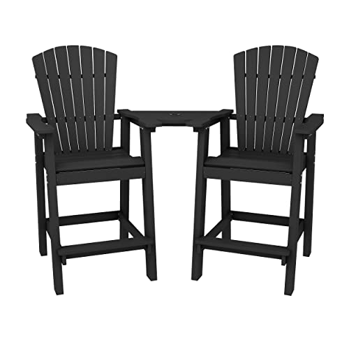 Kingyes Balcony Chair Tall Adirondack Chair Set Of 2 Outdoor Adirondack Barstools With Connecting Tray - Patio Stools Weather Resistant For Deck Balcony Pool Backyard, Black #TOP6
