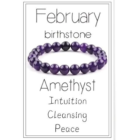ChungLong0593 Birthstone Amethyst Crystal Beaded Bracelet with Card Adjustable 12 Birth Month Love Beads Braide String Bracelet Yoga Meditation for Women Jewelry Gifts-February Cover
