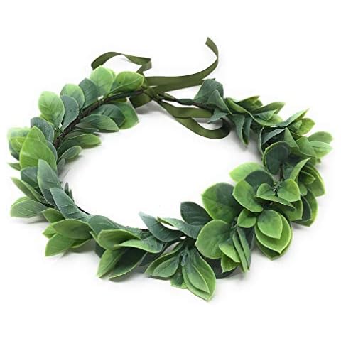 Ever Fairy Christmas Girls Wedding Flower Crown Headband Women Floral Headband Boho Bridal Flower Wreath Babies Breath Hair Crown Headpiece (Green Leaf) Cover