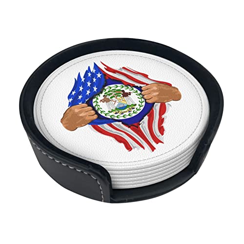 Belize Blood Inside Me Dessous de Verre Rond en Cuir antitache et antibrûlure protège Le Bureau 6 pièces 4in