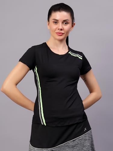 Image of Vector X Women's Plain Round Neck T-Shirt, Half Sleeves, Regular Fit, 80% Polyester 20% Spandex Lightweight Casual Sportswear Shirt Ideal for Gym Fitness Workout, Running, Yoga & Training