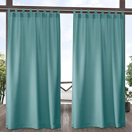 Exclusive Home Cabana Solid Indoor/Outdoor Light Filtering Hook-and-Loop Tab Top Curtain Panel Pair, 54"x96", Teal