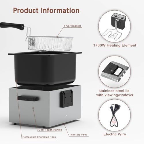Vexon 5 Liters/21 Cups Deep Fryer, Electirc Deep Fryer with Baskets Home Use, 1800-Watt, Adjustable Temperature, Viewing Window (One Big Frying Basket, Stainless Steel, 5 Liters/21 Cups Oil Capacity) - Thumbnail 3