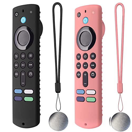 Silicone Remote Cover for Fire TV Stick 3rd Gen 2021 /Fire TV Stick 4k Max Silicone Case Anti-Slip Silicone Protective Case Silicone Sleeve with Magnetic tech(Black+Pink)