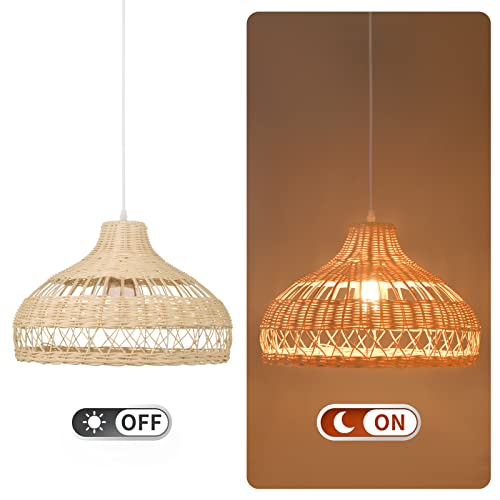 Walmhomie 1 Light Natural Rattan Pendant Light Farmhouse Wicker Chandelier Pendant Lighting Handwoven Ceiling Light Rattan Lamp Shade #TOP6