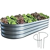 COATTOA Raised Garden Bed, Outdoor Galvanized Planter Boxes, Galvanized Garden Beds Outdoor with Metal Plant Stakes, Large Raised Garden Stock Tank, Garden Beds for Vegetables Planter 4×2×1ft