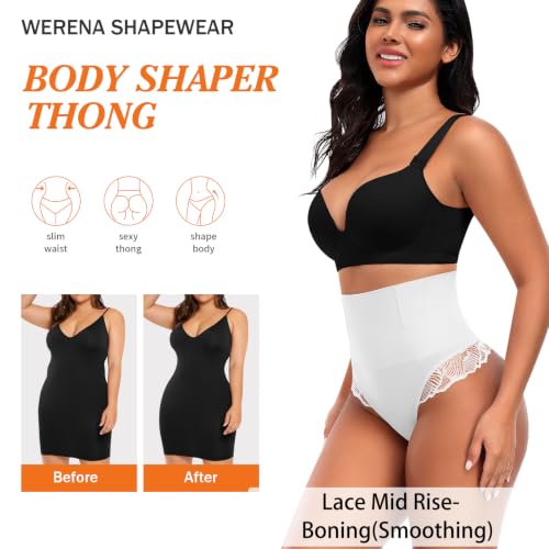 Image of Werena Tummy Control Thong Shapewear for Women High Waisted Body Shaper Panties Shaping Thong Girdle Underwear