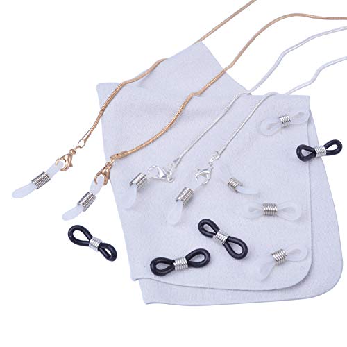 Image of 2PCS Anti-slip Copper Sunglasses Cords Snake Chain Style Spectacle Eyeglass Sunglasses Chain Holder Straps Neck String Glasses Chain with rubber ends, Gold and Silver
