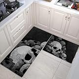 Juego de alfombras de Cocina 40x60+40x120cm, 2 Piezas Antideslizantes Alfombrillas de Cocina y Alfombrillas de Corredor de Estilo Oscuro Múltiples cráneos,Negro