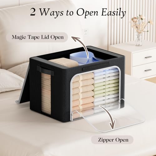 Image of Yecaye Large Clothes Storage Bins with Metal Frame, 66L, 3 Pack, Black