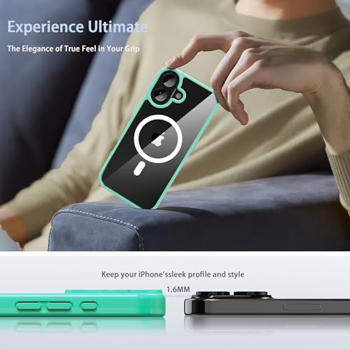 Image of Classic Hybrid Magnetic iPhone 17 Case Phone Case Cover, Screen Protectors X1, Compatible with Magsafe, Anti Yellowing,Slim,Shockproof, Protective (Mint Green, iPhone 17)