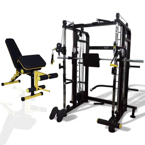 Image of GYM24 EQUIPMENTS Sonata Functional Trainer with Smith Machine & Power Cage | Dual 80 kg PVC Weight Stack | Multi Gym with Bench Pull Up Bar Dip Bars Landmine | Whole Black