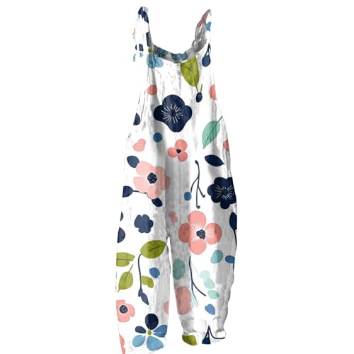 Casual mujer verano elegante oversize rompers wide leg gym soft higwaist mono con estampado floral, 01-blanco, XL