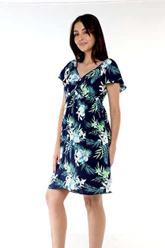Image of Family Matching Hawaiian Clothes, Orchid Breeze Navy | Lightweight 100% rayon • Family matching outfits • Beach vacations • Luaus • Cruises • Family photos