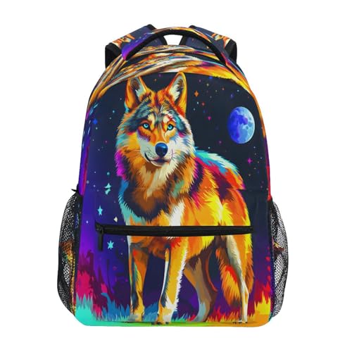 Funny Wolf Moon Backpack for School Boys Girls Adults Kids Bookbag Laptop Bag 15L