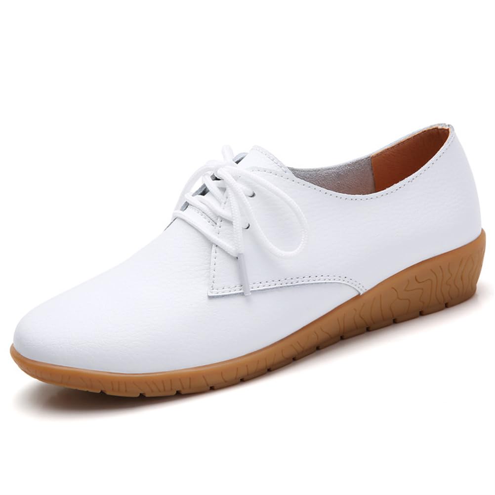 Zapatos Oxford De Cuña para Mujer De Cuero con Cordones para Oficina Trabajo Punta Lisa Informales De Negocios