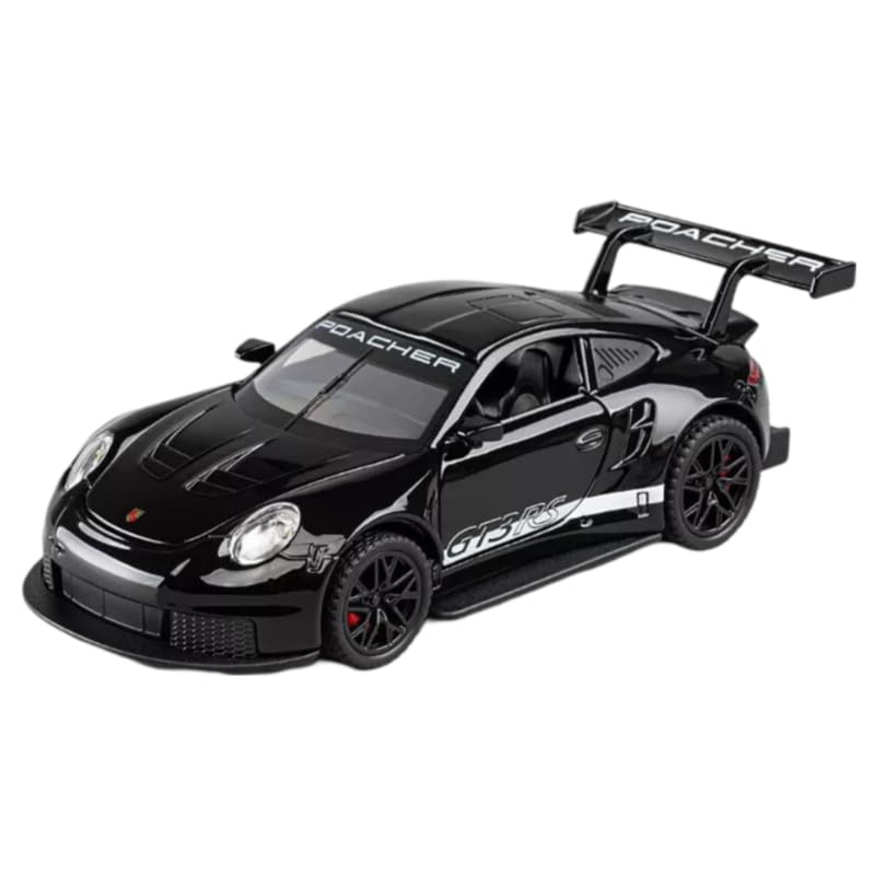 Image of PEZYOX 1:32 Porsche 911 GT3 RS Diecast Model Pull Back Toy Car with Sound & Light Openable Doors Miniature Racing Car for Kids & Collectors Gift for Boys & Adults (Black)