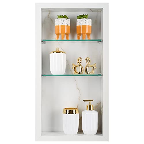 Nicho Em Porcelanato Polido Para Banheiro Com Prateleira De Vidro...