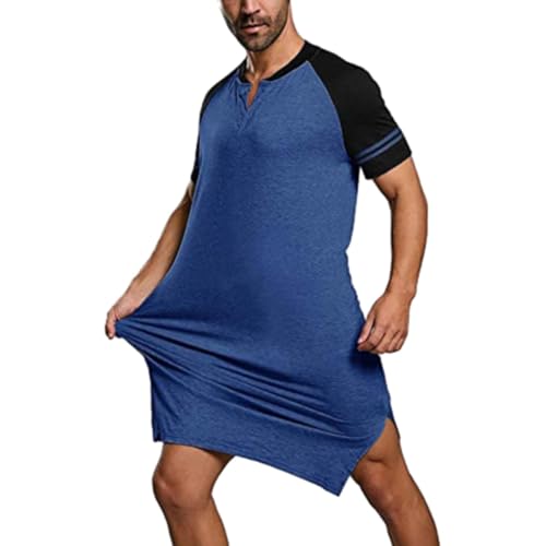 Mens Nightshirt Loose Fit Short Sleeve Casual Two Button Nightgown Summer Lightweight Sleeping Big and Tall Lounge Tees4