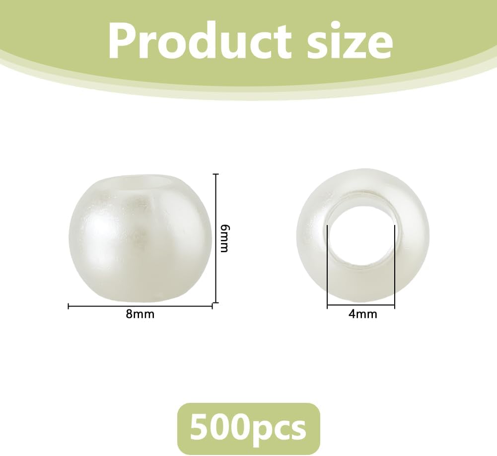 DICOSMETIC 500Pcs Acrylic Pearl Beads Imitation Pearl European Beads 8x6mm Large Hole Acrylic Pearls for Bracelets Necklaces Jewelry Bag Chain Making, Hole: 4mm - Image 2