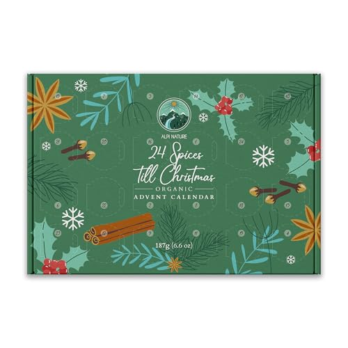 Alpi Nature Gewürz Adventskalender 2025, BIO Gewürze Geschenkset, 24 Gläser mit Bio Gewürze und Gewürzmischungen zum Kochen und Backen, Weihnachtskalender 2025