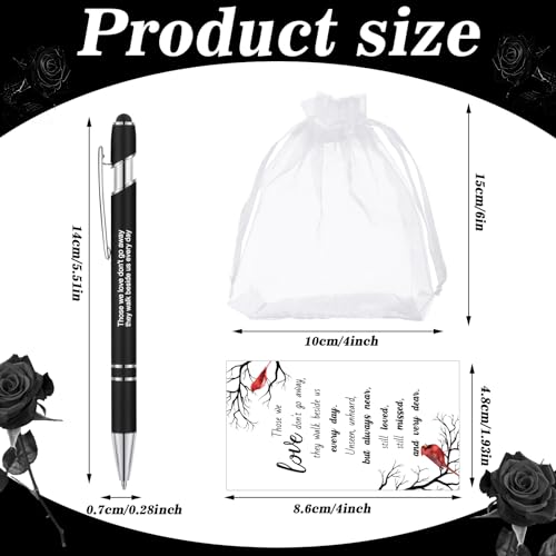 Yeaqee 150 Pcs Funeral Favor Thank You Set Funeral Favor for a Memorial Service 50 Funeral Ballpoint Pens 50 Poem Cards 50 White Organza Bags Sympathy Condolence Bereavement Gift(White,Cardinal)