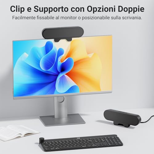 Plyee Audio Altoparlanti per Monitor, Altoparlanti per Computer Desktop PC, Altoparlante USB con Connettore USB A Type C Integrato, Facile da Fissare ai Monitor, 10W (Nero)
