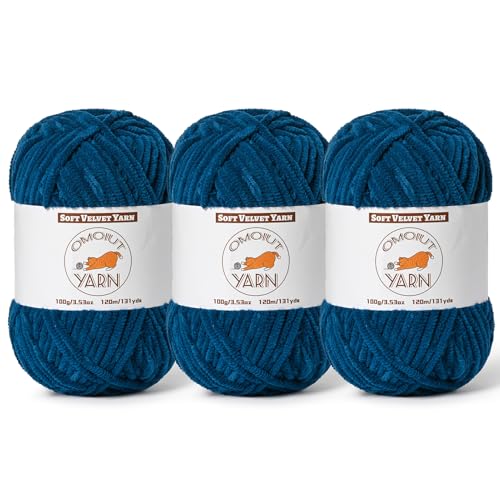 Image of 3 Pack Denim Blue Fluffy Velvet Yarn for Crocheting, Chunky Chenille Baby Blanket Yarn for Crocheting, Soft Fuzzy Puzzle Yarn for Knitting, (100g /3.53oz Each) Bulky Thick Amigurumi Crochet Yarns