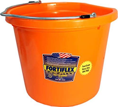 Fortiflex Flat Back Feed Bucket for Dogs/Cats and Small Animals, 20-Quart, Tangerine Orange