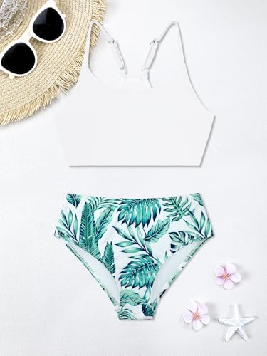 Image of SHEKINI Girls 3 Piece Printed Swimsuit High Waist Bikini Set with Cover Up Pants